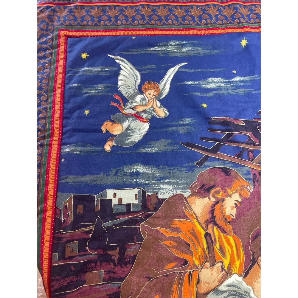 Nativity Scene Wall Hanging Tapestry Christmas Decor Angel Lambs Holiday Vintage - Picture 8 of 9